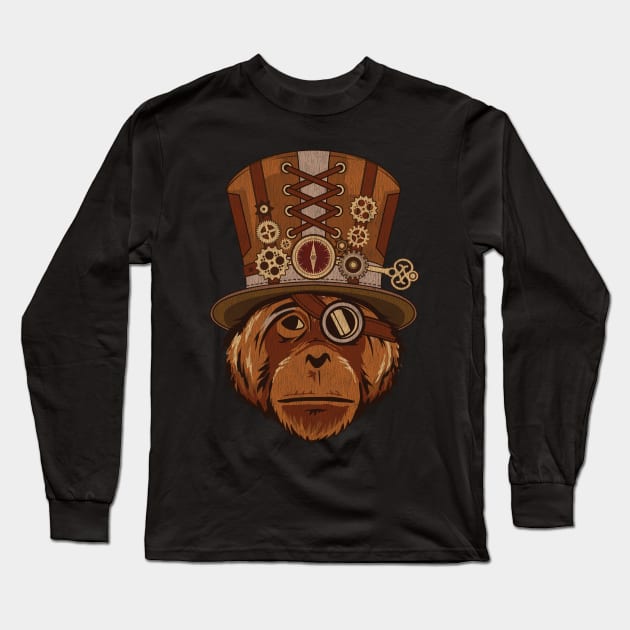 Steampunk Animal Orangutan Vintage Art Gift Long Sleeve T-Shirt by propellerhead